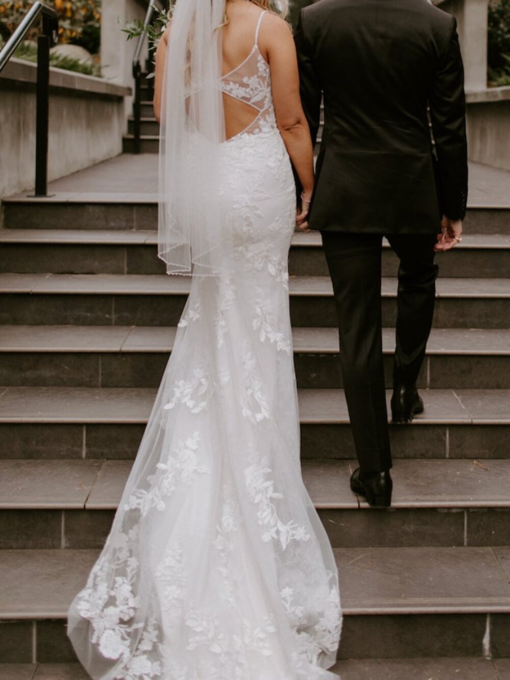 Lace Illusion Back Mermaid Wedding Dress in White